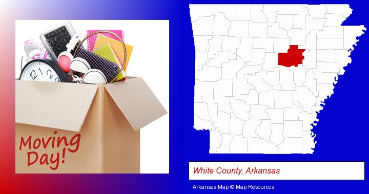 moving day; White County, Arkansas highlighted in red on a map