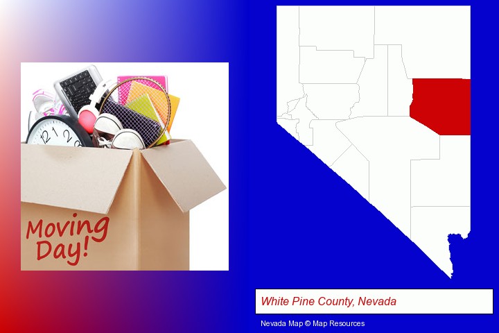moving day; White Pine County, Nevada highlighted in red on a map