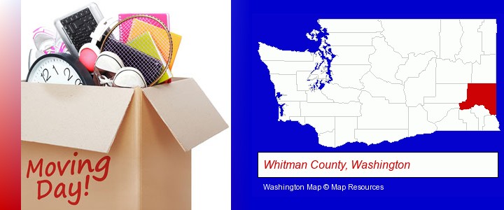 moving day; Whitman County, Washington highlighted in red on a map
