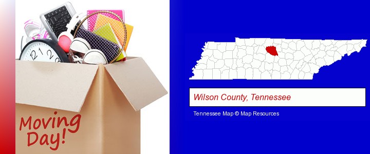 moving day; Wilson County, Tennessee highlighted in red on a map