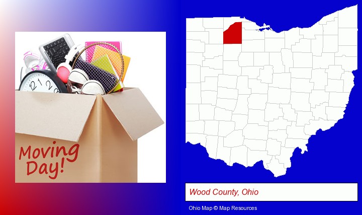 moving day; Wood County, Ohio highlighted in red on a map