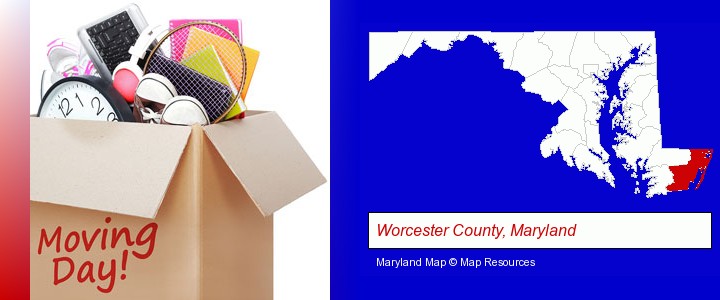 moving day; Worcester County, Maryland highlighted in red on a map