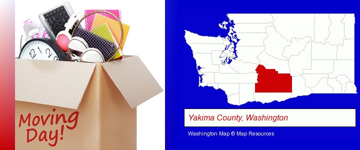 moving day; Yakima County, Washington highlighted in red on a map