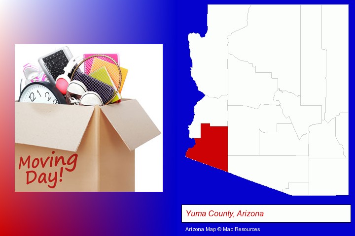 moving day; Yuma County, Arizona highlighted in red on a map