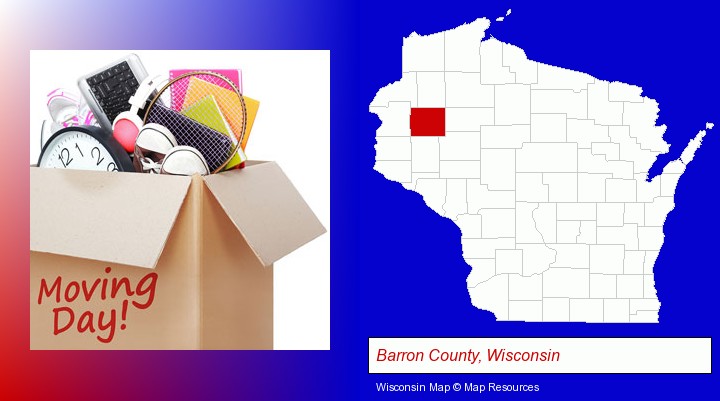 moving day; Barron County, Wisconsin highlighted in red on a map