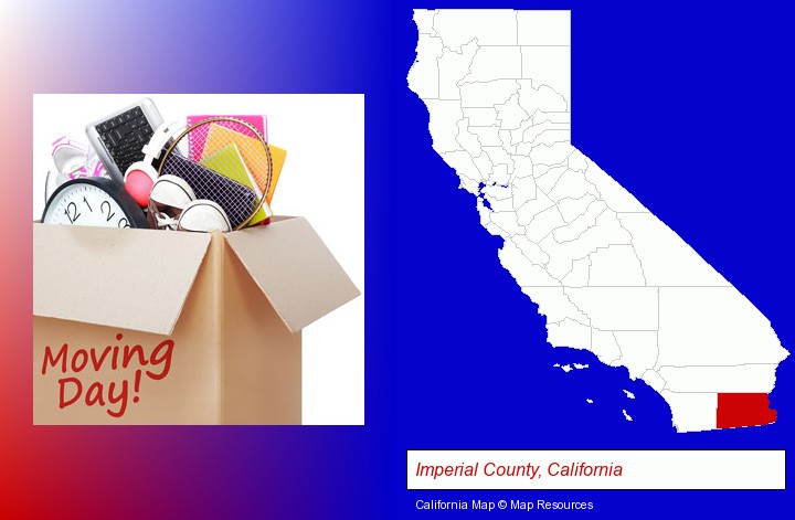 moving day; Imperial County, California highlighted in red on a map